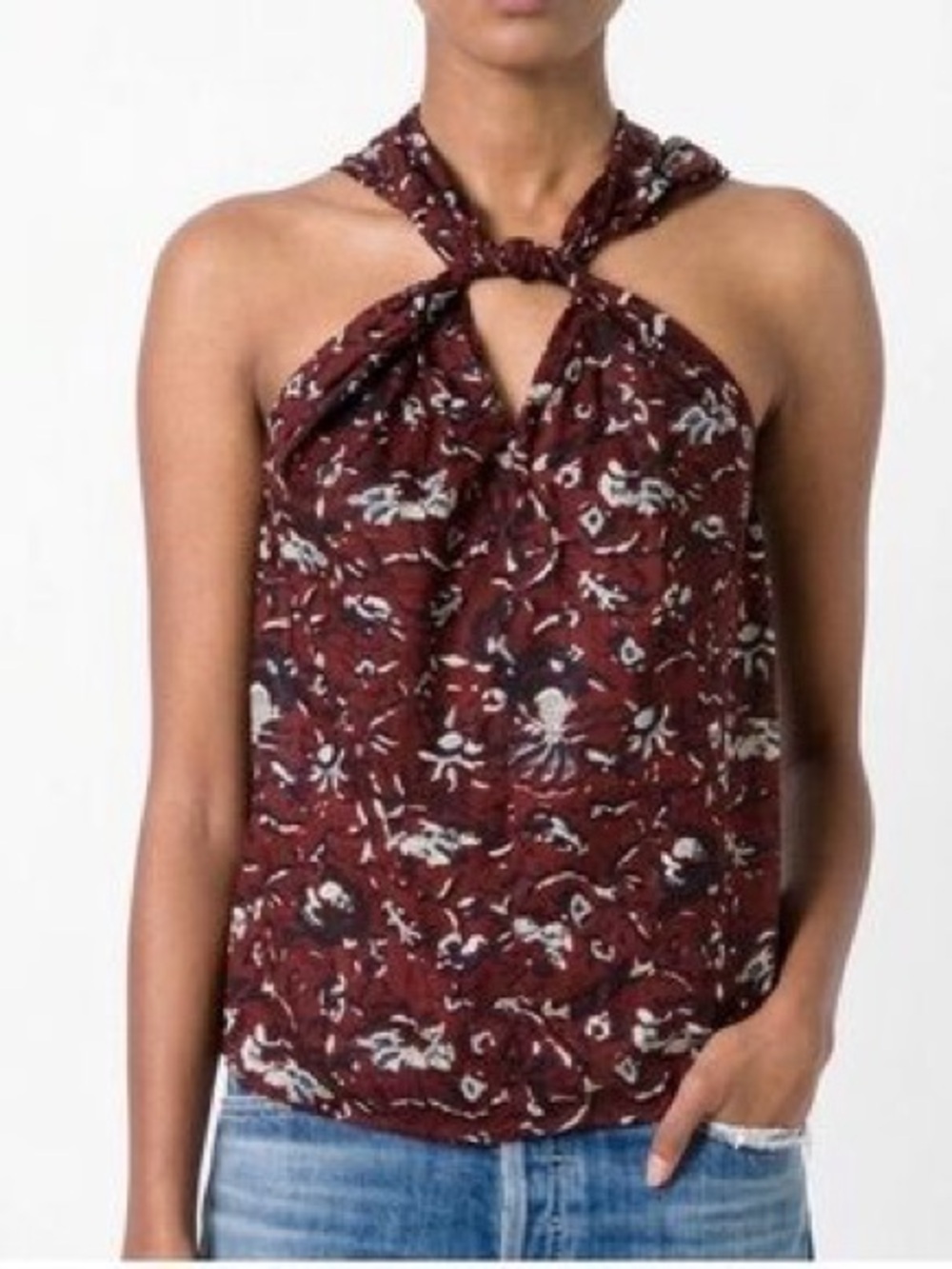 Isabel Marant Womens Halter Knot Neck Floral Tank Top - Burgundy